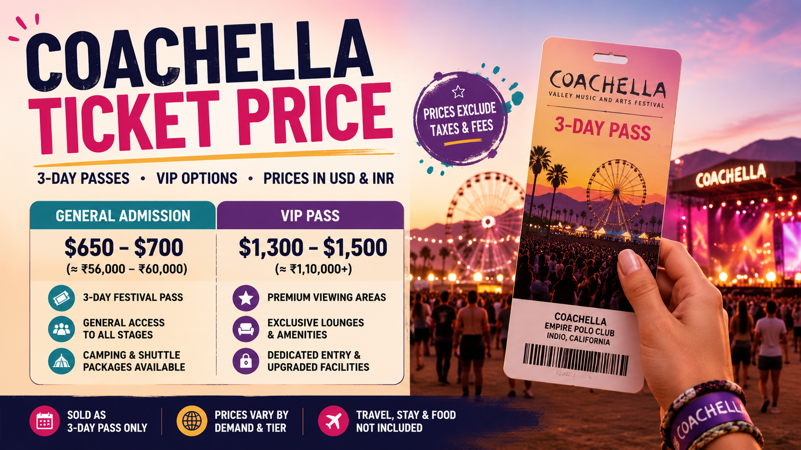 Coachella Ticket Price 2026: Complete Guide to GA, VIP, INR & Hidden Costs