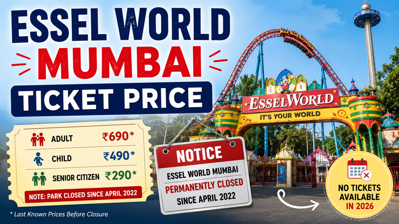 Essel World Mumbai Ticket Price 2026: The Park Closed in 2022 – Here’s Why Every Price Online Is Misleading