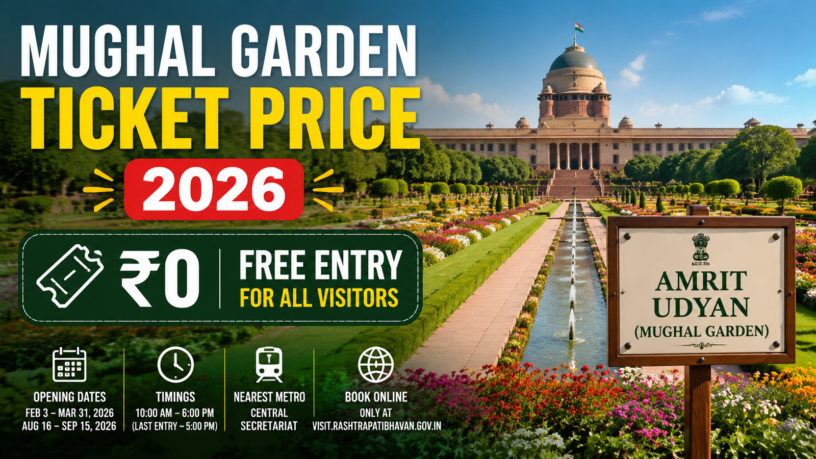 Mughal Garden Ticket Price 2026: Free Entry, Booking Process, and Insider Rules