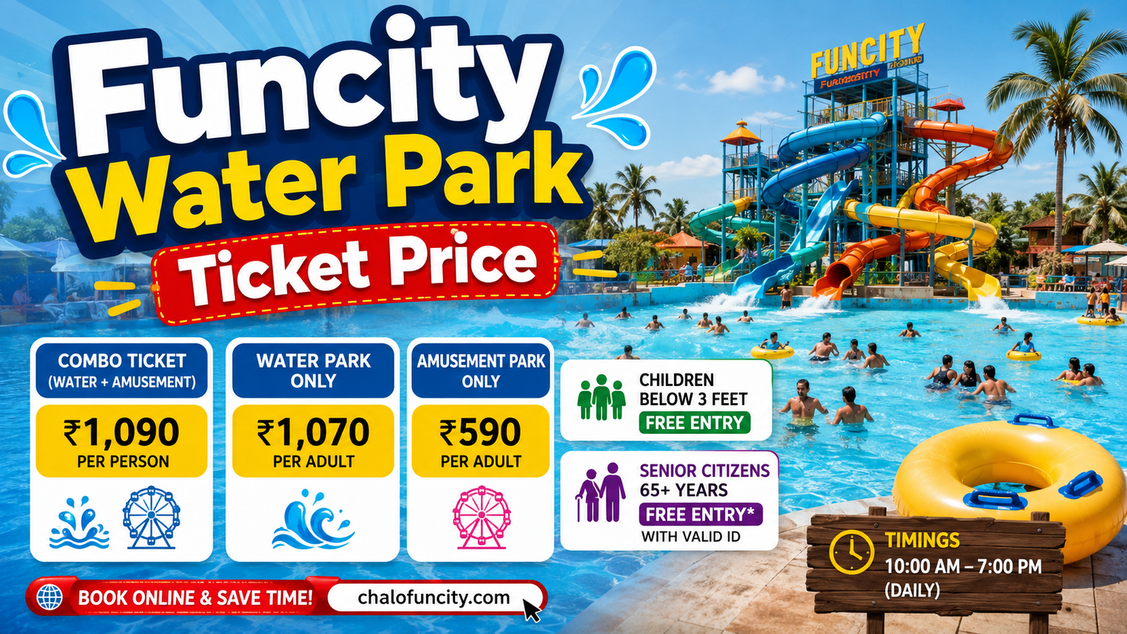 Funcity Water Park Ticket Price 2026: Entry Fee, Timings, Booking & Visitor Guide