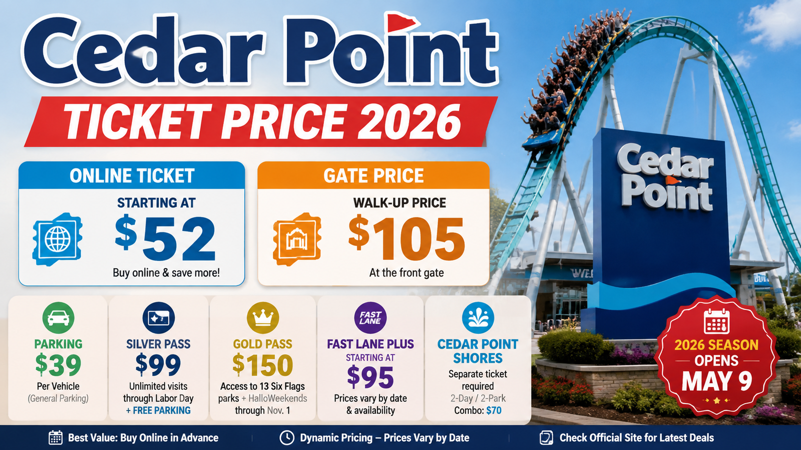 Cedar Point Ticket Price 2026: Daily Tickets, Season Passes, Parking & Real Cost Breakdown