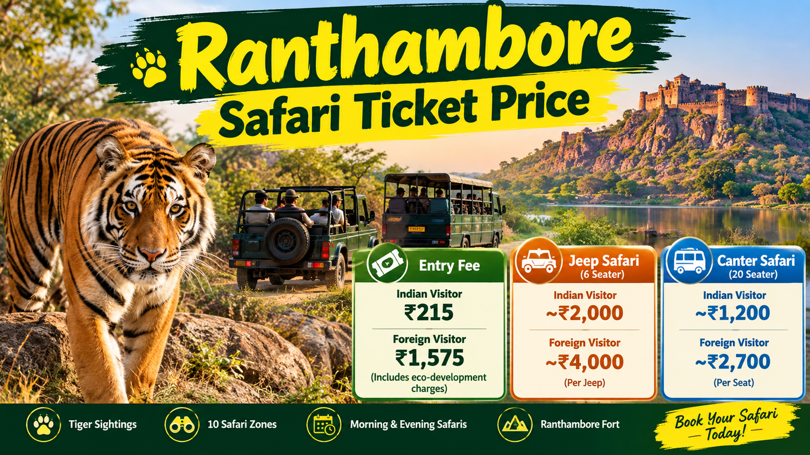 Ranthambore Safari Ticket Price 2026: Entry Fee, Timings, Booking & Visitor Guide